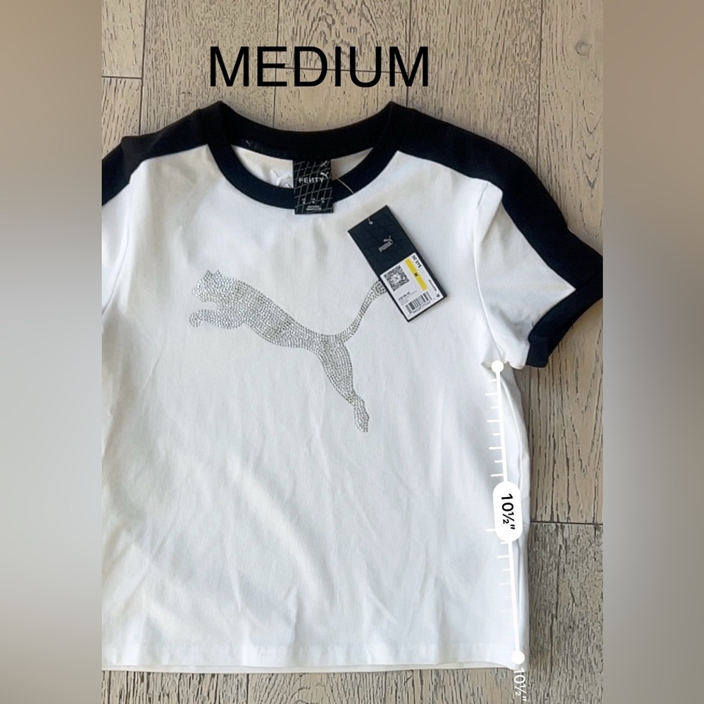 NWT PUMA X FENTY Black and White T7 Slim Tee - Picture 7 of 10